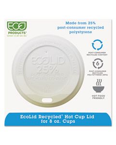 ECOEPHL8WR ECOLID 25% RECYCLED CONTENT HOT CUP LID, WHITE, FITS 8 OZ HOT CUPS, 100/PACK, 10 PACKS/CARTON