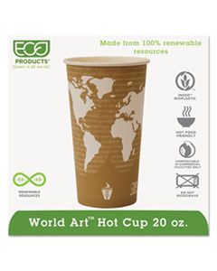 ECOEPBHC20WA WORLD ART RENEWABLE AND COMPOSTABLE HOT CUPS, 20 OZ, 50/PACK, 20 PACKS/CARTON