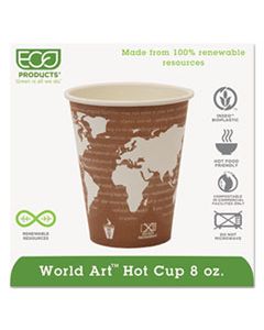ECOEPBHC8WA WORLD ART RENEWABLE AND COMPOSTABLE HOT CUPS, 8 OZ, 50/PACK, 20 PACKS/CARTON
