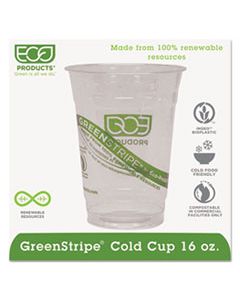 ECOEPCC16GS GREENSTRIPE RENEWABLE AND COMPOSTABLE COLD CUPS, 16 OZ, CLEAR, 50/PACK, 20 PACKS/CARTON