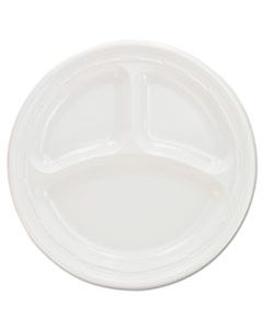 DCC9CPWF PLASTIC PLATES, 9 INCHES, WHITE, 3 COMPARTMENTS, ROUND, 125/PACK