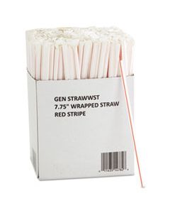 GENSTRAWWST WRAPPED JUMBO STRAWS, 7 3/4", WHITE W/RED STRIPES, 24/CARTON