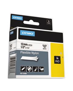 DYM18488 RHINO FLEXIBLE NYLON INDUSTRIAL LABEL TAPE, 0.5" X 11.5 FT, WHITE/BLACK PRINT