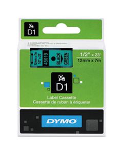 DYM45019 D1 HIGH-PERFORMANCE POLYESTER REMOVABLE LABEL TAPE, 0.5" X 23 FT, BLACK ON GREEN