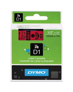 DYM45017 D1 HIGH-PERFORMANCE POLYESTER REMOVABLE LABEL TAPE, 0.5" X 23 FT, BLACK ON RED