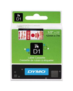 DYM45012 D1 HIGH-PERFORMANCE POLYESTER REMOVABLE LABEL TAPE, 0.5" X 23 FT, RED ON CLEAR