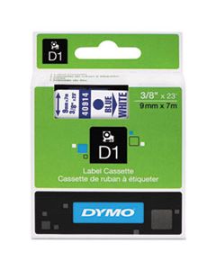 DYM40914 D1 HIGH-PERFORMANCE POLYESTER REMOVABLE LABEL TAPE, 0.37" X 23 FT, BLUE ON WHITE