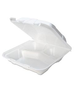 PCTYTD19903 FOAM HINGED LID CONTAINERS, WHITE, 9 X 9 X 3.25, 3-COMPARTMENT, 150/CARTON