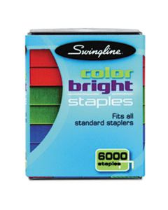 SWI35123 COLOR BRIGHT STAPLES, 0.25" LEG, 0.5" CROWN, ASSORTED, 6,000/PACK