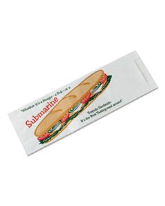 BGC300435 SUB SANDWICH BAGS, 4.5" X 14", WHITE/SUBMARINE-SANDWICH THEME, 1,000/CARTON