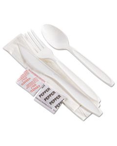 SCCRSW8Y RELIANCE CUTLERY KIT: KNIFE/FORK/SPOON/SALT/PEPPER/NAPKIN, WHITE, 250 PACKS/CT