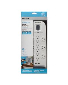 BLKBV11205006 HOME/OFFICE SURGE PROTECTOR, 12 OUTLETS, 6 FT CORD, 3996 JOULES, WHITE/BLACK