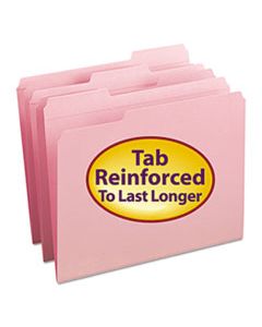 SMD12634 REINFORCED TOP TAB COLORED FILE FOLDERS, 1/3-CUT TABS, LETTER SIZE, PINK, 100/BOX