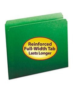 SMD12110 REINFORCED TOP TAB COLORED FILE FOLDERS, STRAIGHT TAB, LETTER SIZE, GREEN, 100/BOX