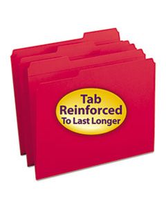 SMD12734 REINFORCED TOP TAB COLORED FILE FOLDERS, 1/3-CUT TABS, LETTER SIZE, RED, 100/BOX