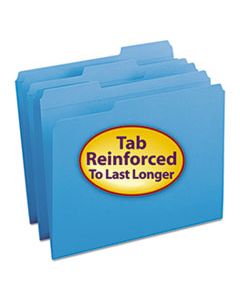 SMD12034 REINFORCED TOP TAB COLORED FILE FOLDERS, 1/3-CUT TABS, LETTER SIZE, BLUE, 100/BOX