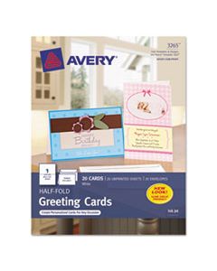 AVE3265 HALF-FOLD GREETING CARDS, INKJET, 5 1/2 X 8 1/2, MATTE WHITE, 20/BOX W/ENVELOPES