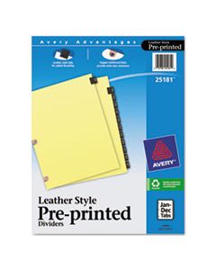 AVE25181 PREPRINTED BLACK LEATHER TAB DIVIDERS W/COPPER REINFORCED HOLES, 12-TAB, LETTER