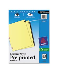 AVE25187 PREPRINTED BLACK LEATHER TAB DIVIDERS W/COPPER REINFORCED HOLES, 31-TAB, LETTER