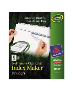AVE11581 INDEX MAKER ECOFRIENDLY PRINT AND APPLY CLEAR LABEL DIVIDERS WITH WHITE TABS, 8-TAB, 11 X 8.5, WHITE, 5 SETS