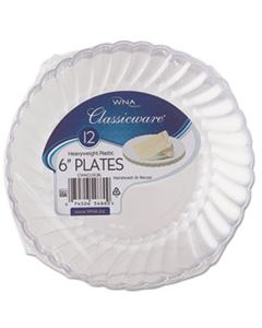 WNARSCW61512 CLASSICWARE PLASTIC PLATES, 6" DIA., CLEAR, 12 PLATES/PACK, 15 PACKS/CARTON