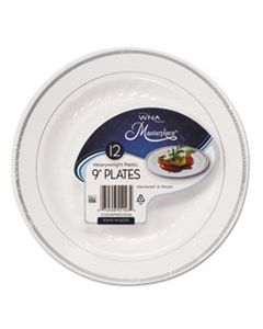 WNARSM91210WSPK MASTERPIECE PLASTIC DINNERWARE, WHITE/SILVER, 9", 10/PACK