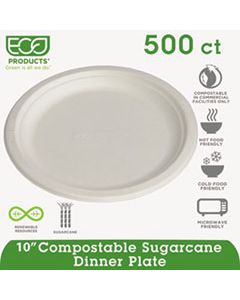 ECOEPP005 RENEWABLE & COMPOSTABLE SUGARCANE PLATES - 10", 500/CT