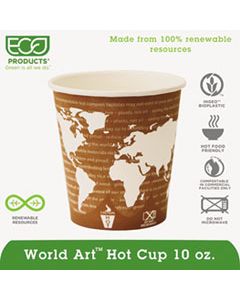 ECOEPBHC10WAPK WORLD ART RENEWABLE AND COMPOSTABLE HOT CUPS CONVENIENCE PACK, 10 OZ, 50/PACK