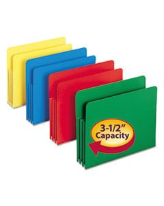 SMD73500 POLY DROP FRONT FILE POCKETS, 3.5" EXPANSION, 4 SECTIONS, LETTER SIZE, ASSORTED, 4/BOX