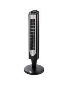 HLSHT38RBU THREE-SPEED OSCILLATING TOWER FAN WITH REMOTE CONTROL, METALLIC SILVER/BLACK