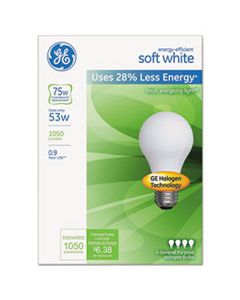 GEL66248 ENERGY-EFFICIENT A19 HALOGEN BULB, SOFT WHITE 53 W, 4/PACK