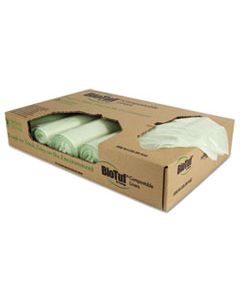 HERY6848YER01 BIOTUF COMPOSTABLE CAN LINERS, 32 GAL, 1 MIL, 34" X 48", GREEN, 100/CARTON