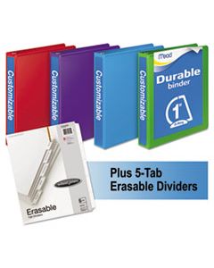 MEA66514AU DURABLE D-RING VIEW BINDER PLUS PACK, 3 RINGS, 1" CAPACITY, 11 X 8.5, ASSORTED, 4/CARTON