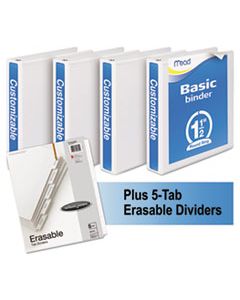 MEA66334WU ECONOMY ROUND-RING VIEW BINDER PLUS PACK, 3 RINGS, 1.5" CAPACITY, 11 X 8.5, WHITE, 4/CARTON