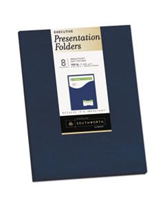 SOU98874 ONE-POCKET PRESENTATION FOLDERS, 8 1/2 X 11, NAVY, 8/PACK