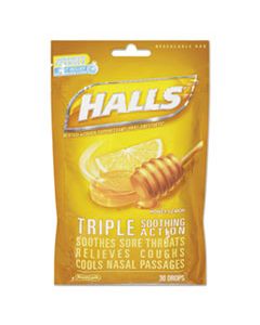 CDB28694 TRIPLE ACTION COUGH DROPS, HONEY-LEMON, 30/BAG, 12 BAGS/BOX