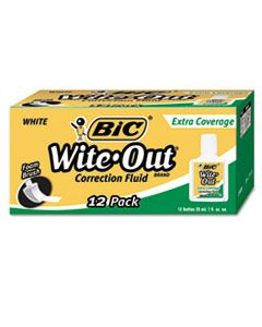 BICWOFEC12WE WITE-OUT EXTRA COVERAGE CORRECTION FLUID, 20 ML BOTTLE, WHITE, 1/DOZEN