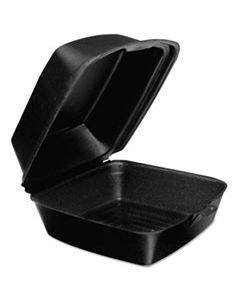 DCC60HTB1 FOAM HINGED LID CONTAINERS, 6W X 5 9/10D X 3H, BLACK, 125/BAG, 4 BAGS/CARTON