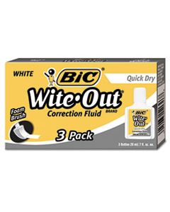 BICWOFQD324 WITE-OUT QUICK DRY CORRECTION FLUID, 20 ML BOTTLE, WHITE, 3/PACK