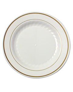 WNAMP75IPREM MASTERPIECE PLASTIC PLATES, 7 1/2 IN, IVORY W/GOLD ACCENTS, RND, 10/PK, 15 PK/CT