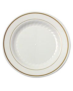 WNAMP75IPREM MASTERPIECE PLASTIC PLATES, 7 1/2 IN, IVORY W/GOLD ACCENTS, RND, 10/PK, 15 PK/CT