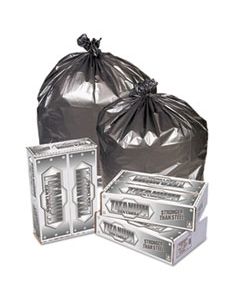 TITANIUM LOW-DENSITY CAN LINERS, 33 GAL, 1.5 MIL, 33" X 40", SILVER, 100/CARTON