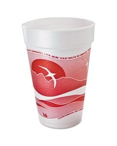 DCC16J16H HORIZON HOT/COLD FOAM DRINKING CUPS, 16 OZ, PRINTED, CRANBERRY/WHITE, 25/BAG, 40 BAGS/CARTON