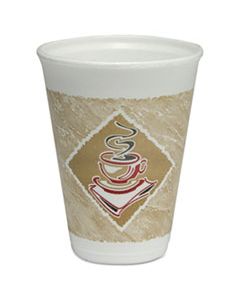 DCC12X12G CAFE G HOT/COLD CUPS, FOAM, 12 OZ, WHITE WITH BROWN/RED/WHITE, 20/BAG, 50 BAGS/CARTON