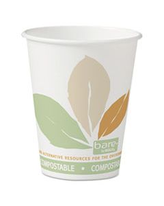 SCC378PLABB BARE BY SOLO ECO-FORWARD PLA PAPER HOT CUPS, 8 OZ, LEAF DESIGN, WHITE/GREEN/ORANGE, 50/BAG, 20 BAGS/CARTON