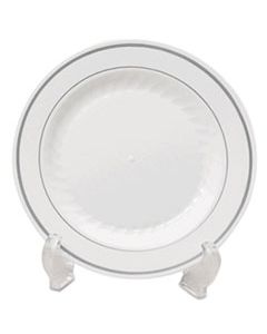 WNAMP9WSLVR MASTERPIECE PLASTIC DINNERWARE, PLT, WHITE/SILVER, 9", 12/PACK, 10 PACKS/CARTON