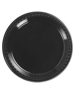 HUH81409 HEAVYWEIGHT PLASTIC PLATES, 9" DIAMTER, BLACK, 125/PACK, 4 PACKS/CT