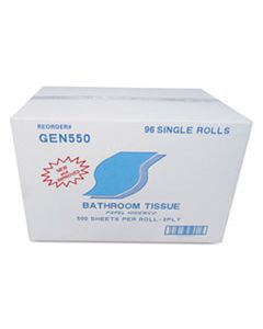 GEN550 BATH TISSUE, SEPTIC SAFE, 2-PLY, WHITE, 500 SHEETS/ROLL, 96 ROLLS/CARTON