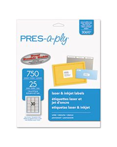 AVE30610 LABELS, LASER PRINTERS, 1 X 2.63, WHITE, 30/SHEET, 25 SHEETS/PACK