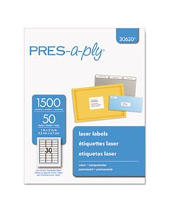 AVE30620 LABELS, LASER PRINTERS, 1 X 2.63, CLEAR, 30/SHEET, 50 SHEETS/BOX